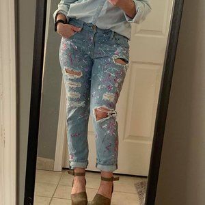 vintage American Eagle boyfriend jeans bleached upcycled handmade distress sz6